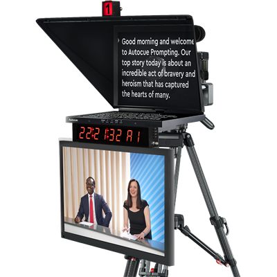 Autocue Studio Bundle - Pioneer Studio Teleprompter, Clock and Tally, 22-inch Talent Monitor
