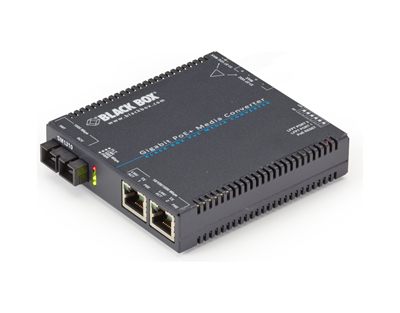 Black Box LGC5212A LGC5200 Series Gigabit Ethernet (1000-Mbps) PoE+ Media Converter - 10/100/1000-Mbps Copper to 100/1000-Mbps Singlemode Fiber, 1310nm, 15km, SC