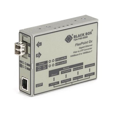 Black Box LMC1012A FlexPoint Gigabit Ethernet (1000-Mbps) Media Converter - 1000-Mbps Copper to 1000-Mbps Multimode Fiber, 850nm, 0.3km
