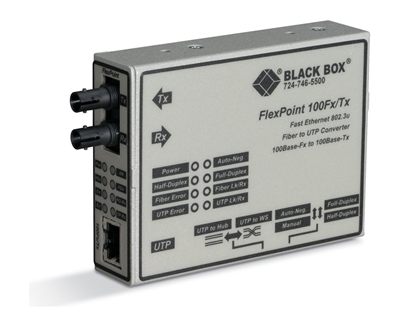 Black Box LMC213A-SMSC-R2 Fast Ethernet (100-Mbps) Media Converter - 100-Mbps Copper to 100-Mbps Singlemode Fiber, 1310nm, 25km, SC