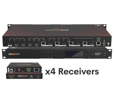 BZBGear BG-4K-VP44PRO 4x4 Seamless Matrix Kit with Four Receivers