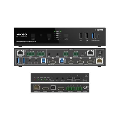 DVDO USBC-HDMI-PS-42-Xtend 4K 4x2 Seamless Presentation Switcher / Extender with USB-C & HDMI Inputs & Dante