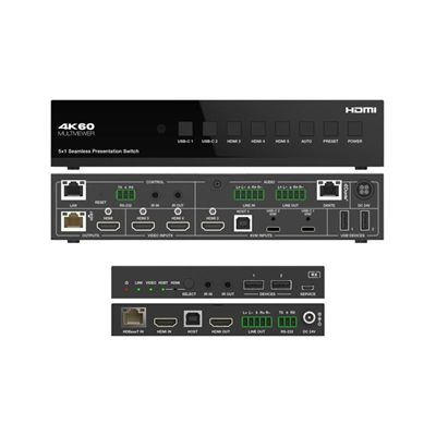 DVDO USBC-HDMI-PS-51 4K 5x1 Seamless Presentation Switcher / Extender with USB-C & HDMI Inputs & Dante