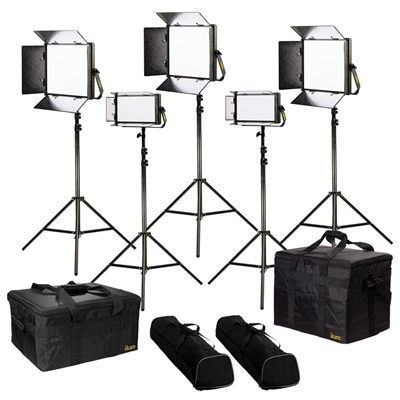Ikan Lyra Bi-Color 5-Point LED Soft Panel Light Kit with 3x LB10 + 2x LB5 Includes Gold and V-Mount Battery Plates, Stands, and Bags
