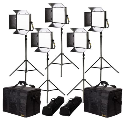 Ikan Lyra Bi-Color 5-Point LED Soft Panel Light Kit with 5x LB10Includes Gold and V-Mount Battery Plates, Stands, and Bags