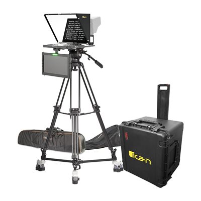Ikan 15in 4:3 Teleprompter w/ Widescreen Talent Monitor, Tripod & Dolly, Travel Kit Turnkey