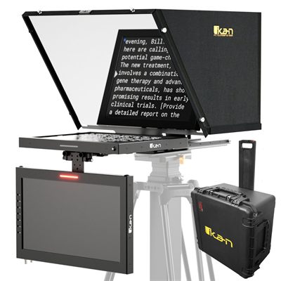 Ikan Aura Professional 17 in. High Bright SDI PTZ Teleprompter with Talent Monitor and Travel Kit