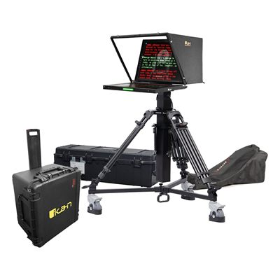 Ikan 19in 4:3 PTZ Teleprompter, Motorized Pedestal & Dolly Turnkey, Travel Kit