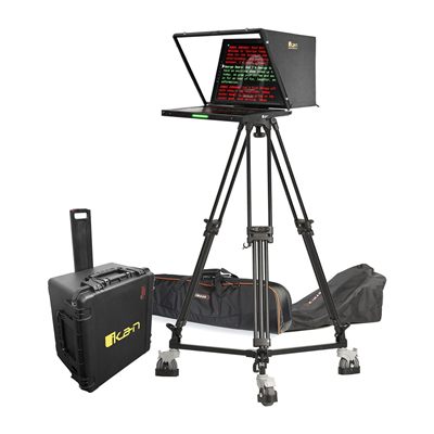 Ikan 19in 4:3 PTZ Teleprompter, Tripod & Dolly Turnkey, Travel Kit