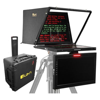 Ikan Aura Professional 19 in. High Bright SDI PTZ Teleprompter with Talent Monitor and Travel Kit