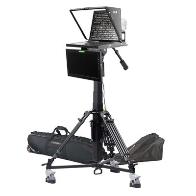 Ikan 19in 4:3 Teleprompter w/ 16:9 Talent Monitor, Motorized Pedestal & Dolly Turnkey