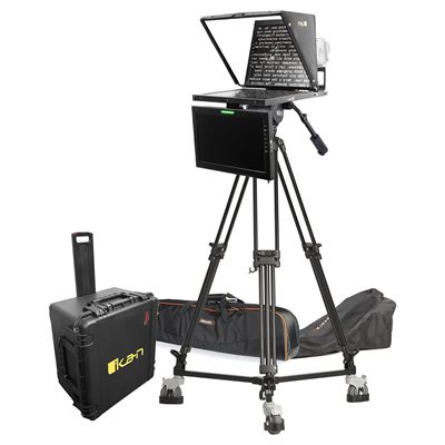 Ikan 19in 4:3 Teleprompter w/ 16:9 Talent Monitor, Tripod & Dolly Turnkey, Travel Kit