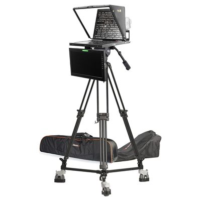Ikan 19in 4:3 Teleprompter w/ 16:9 Talent Monitor, Tripod & Dolly Turnkey