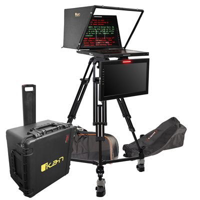 Ikan 19" Widescreen PTZ 3G-SDI Teleprompter with Widescreen Talent Monitor, Tripod and Dolly Turnkey, Travel Kit
