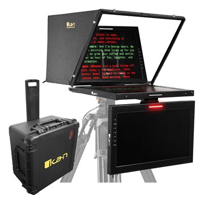 Ikan Professional 19 in. High Bright PTZ Teleprompter with Widescreen Tally SDI Monitor, Talent Monitor and Travel Kit