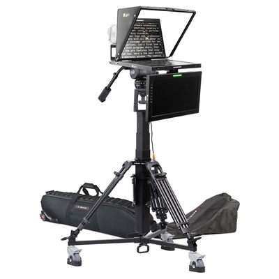 Ikan 19in Widescreen Teleprompter w/ Talent Monitor, Motorized Pedestal & Dolly Turnkey