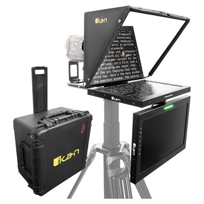 Ikan Professional 19 in. High Bright Teleprompter with Widescreen Tally SDI Monitor, Talent Monitor and Travel Kit
