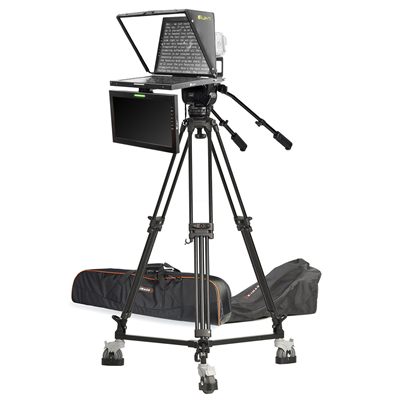 Ikan 19in Widescreen Teleprompter w/ Talent Monitor, Tripod & Dolly Turnkey