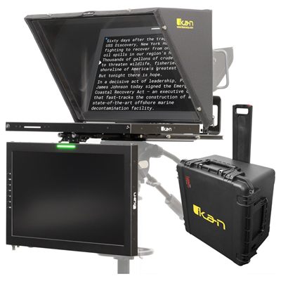 Ikan Aura Professional 21 in. High Bright Teleprompter with Widescreen Tally SDI Monitor, Talent Monitor and Travel Kit