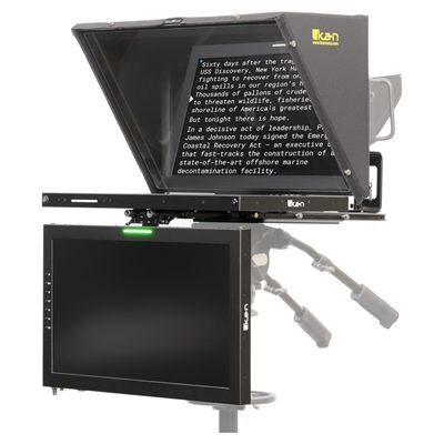 Ikan Aura Professional 21 in. Widescreen High Bright Beam Splitter Teleprompter with Talent Monitor Kit and Tally