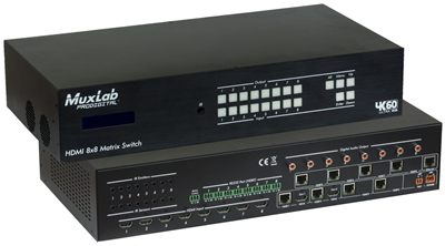 MuxLab 500413 HDMI 8x8 Matrix Switch, HDBT, 4K/60