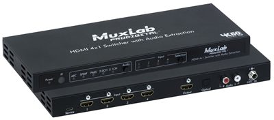 MuxLab 500437 HDMI 4x1 Switcher with Audio Extraction, 4K/60