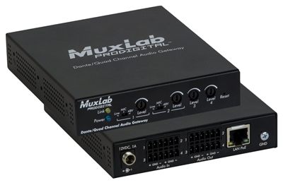 MuxLab 500765 Dante/Quad Channel Audio PoE Gateway