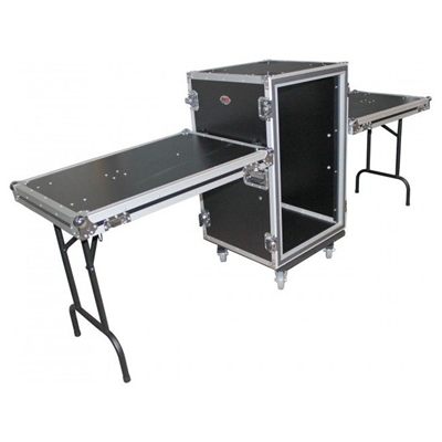 PRO X T-16RSP24WDST 16U Vertical Shockproof Amp/Rack Case W/Dual Side Tables & 4 Casters (24" Rail to Rail)