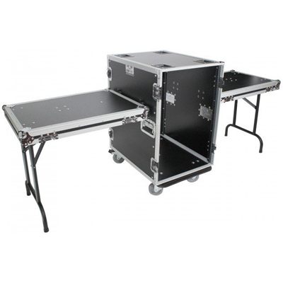 PRO X T-16RSS24WDST 16U Space Amp Rack Mount ATA Flight Case | 24" Depth | Incl. 2x Side Tables and Casters
