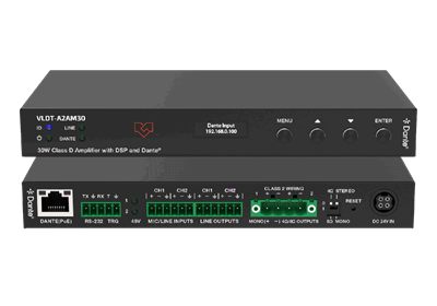 VigilLink VLDT-A2AM30 30W Class D Dante Amplifier with Mic and Line Inputs