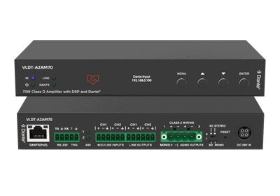 VigilLink VLDT-A2AM70 70W Class D Dante Amplifier with Mic and Line Inputs