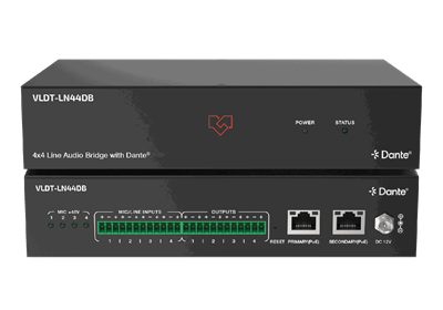 VigilLink VLDT-LN44DB 4x4 Line and Mic Dante Audio Bridge with Dual PoE