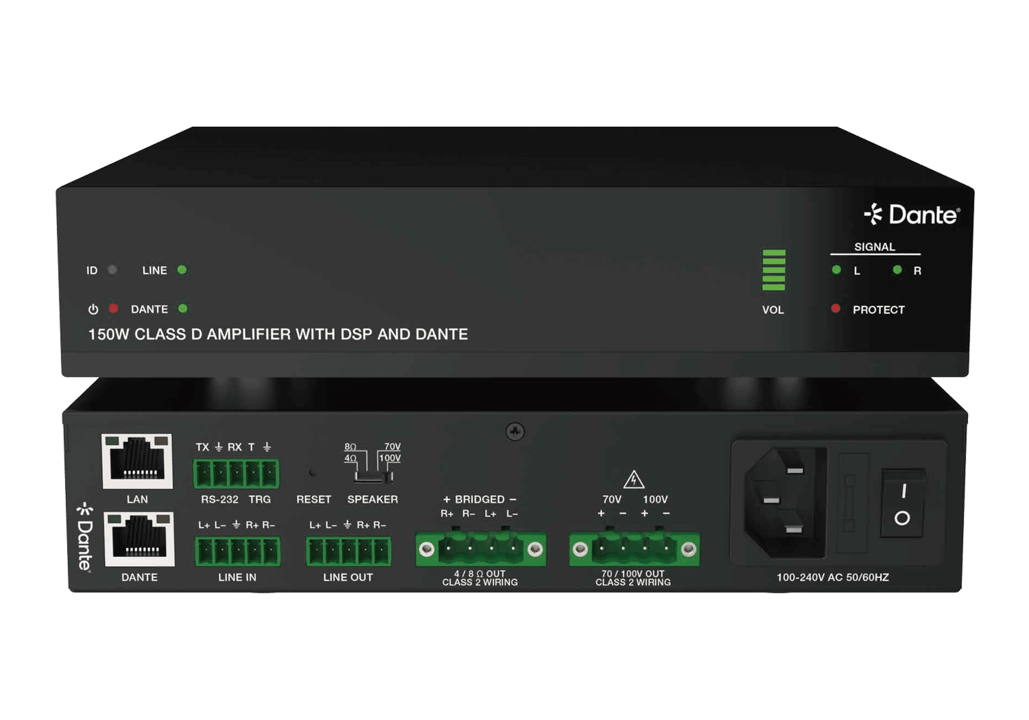 VigilLink VLDT-A2AM150 2-Channel 150W Class D Dante Amplifier with DSP