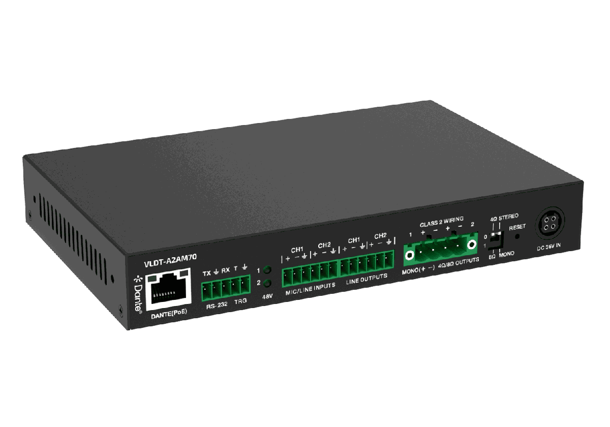 VigilLink VLDT-A2AM70 70W Class D Dante Amplifier with Mic and Line Inputs - view 3