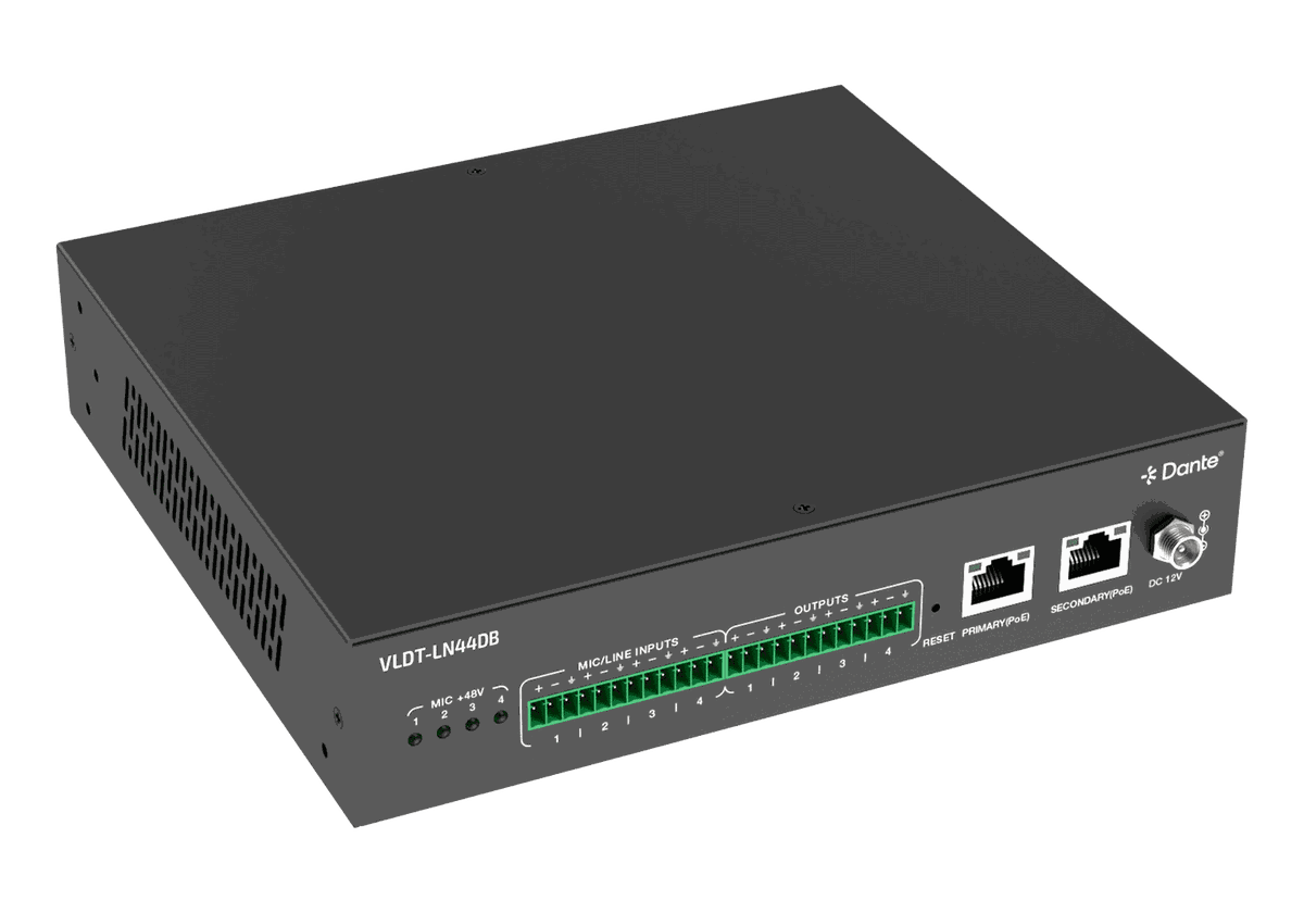 VigilLink VLDT-LN44DB 4x4 Line and Mic Dante Audio Bridge with Dual PoE - view 3