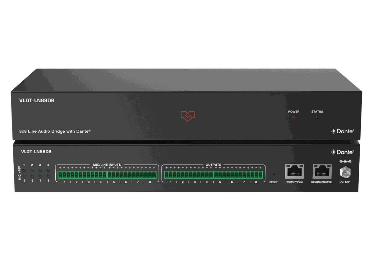 VigilLink VLDT-LN88DB 8x8 Line and Mic Dante Audio Bridge with Dual PoE