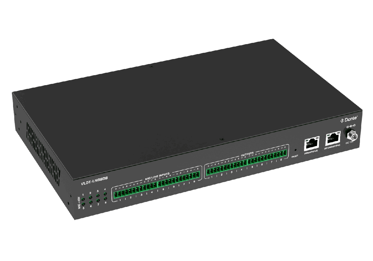 VigilLink VLDT-LN88DB 8x8 Line and Mic Dante Audio Bridge with Dual PoE - view 3