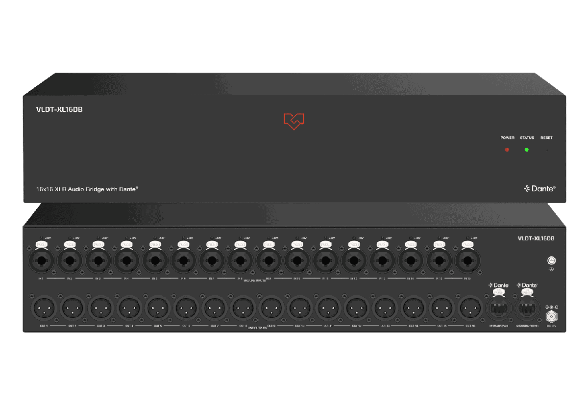 VigilLink VLDT-XL16DB 16x16 XLR Dante Audio Bridge with Dual PoE