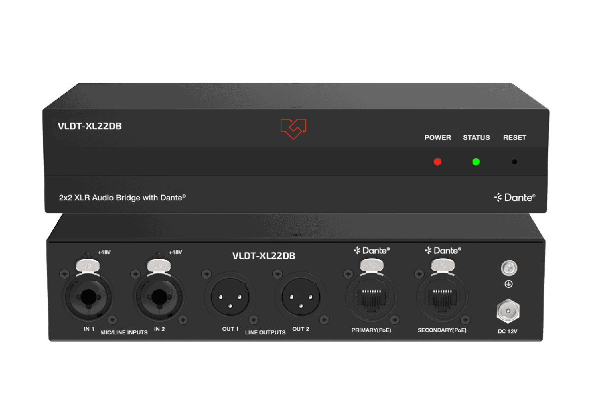 VigilLink VLDT-XL22DB 2x2 XLR Dante Audio Bridge with PoE
