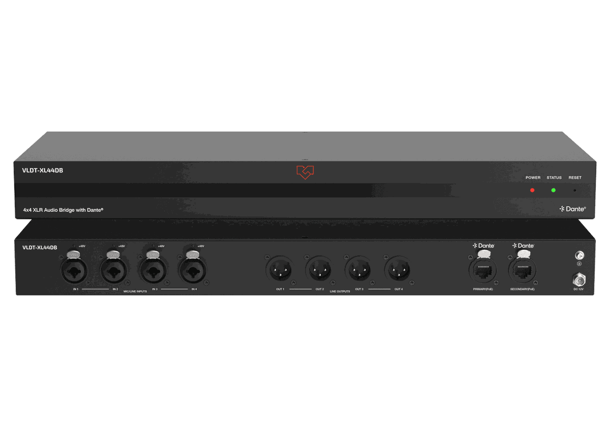VigilLink VLDT-XL44DB 4x4 XLR Dante Audio Bridge with Dual PoE product image