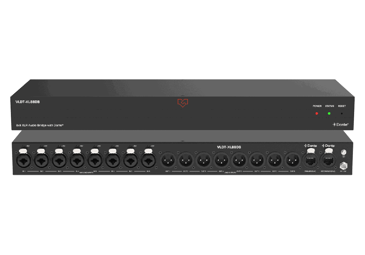 VigilLink VLDT-XL88DB 8x8 XLR Dante Audio Bridge with Dual PoE product image