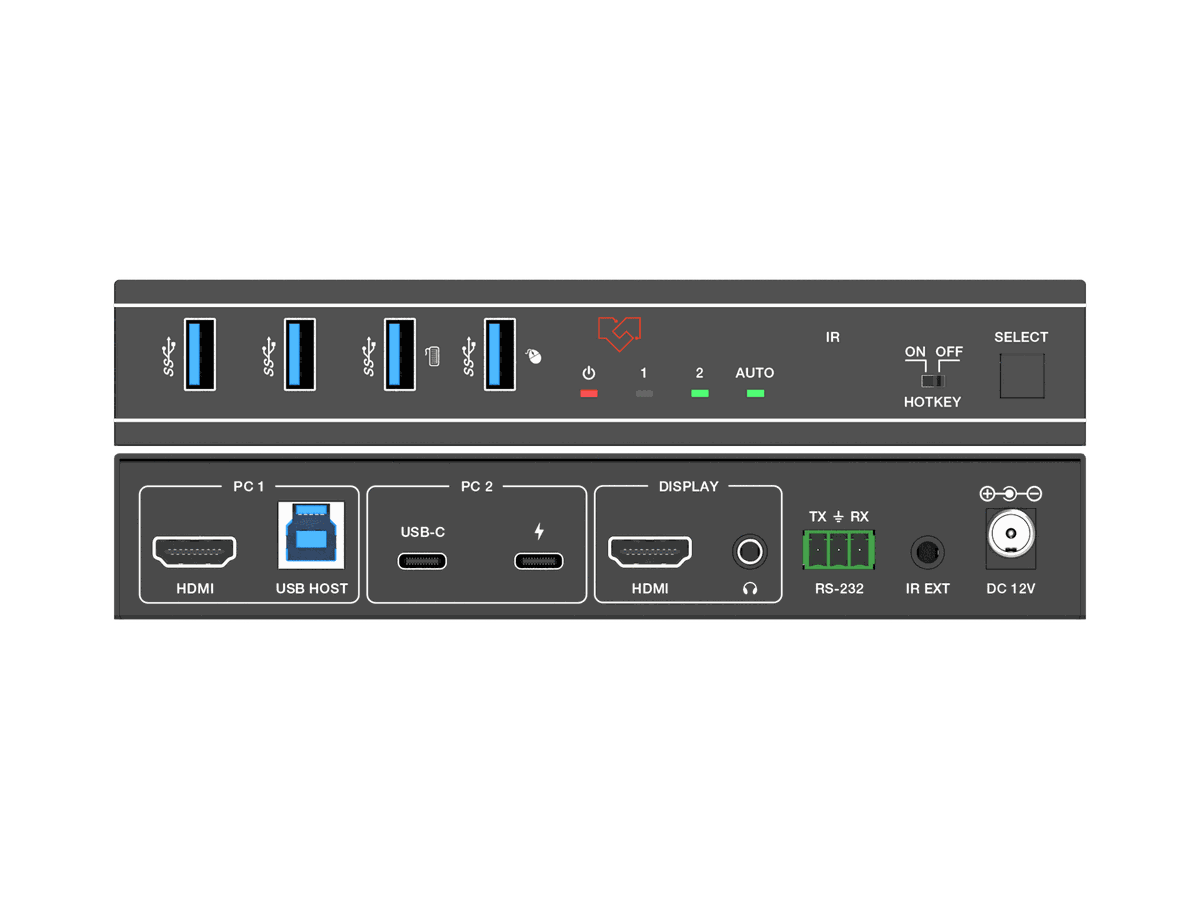 VigilLink VLKV-H20C21 2-Port 4K60 HDMI and USB-C KVM Switcher - view 2