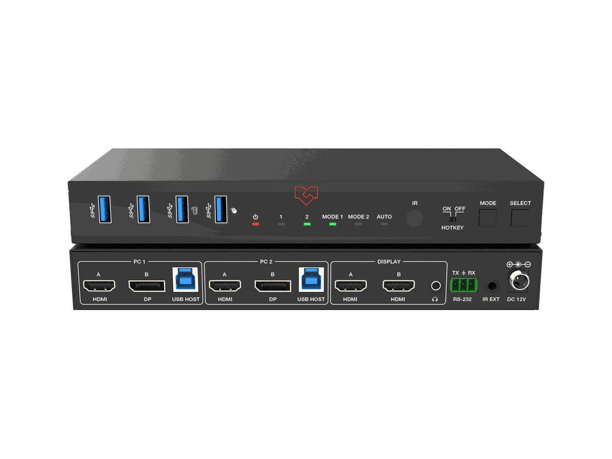 VigilLink VLKV-H20P2D 2-Port Dual-Monitor 4K60 HDMI and DisplayPort KVM Switcher