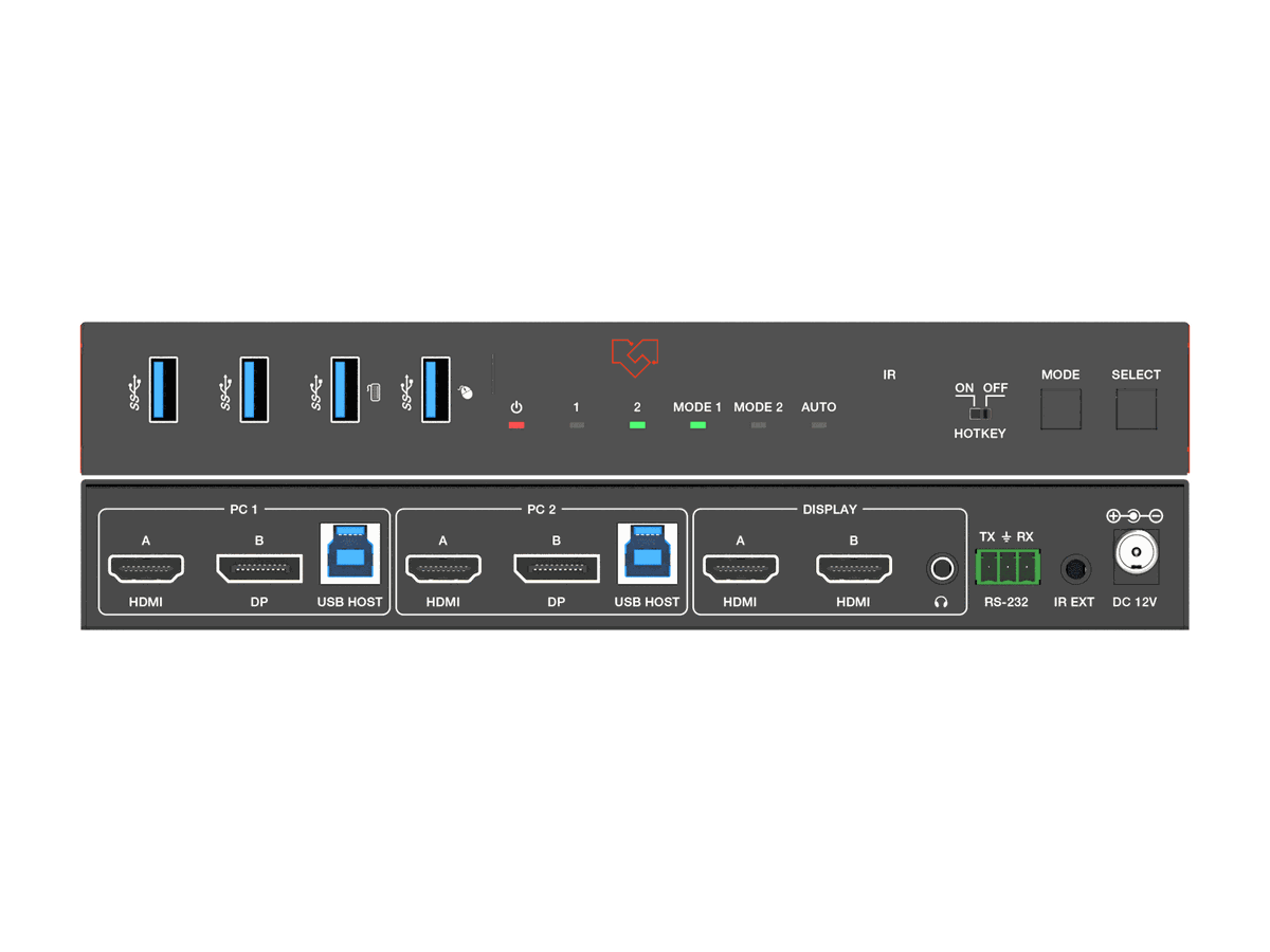 VigilLink VLKV-H20P2D 2-Port Dual-Monitor 4K60 HDMI and DisplayPort KVM Switcher - view 2