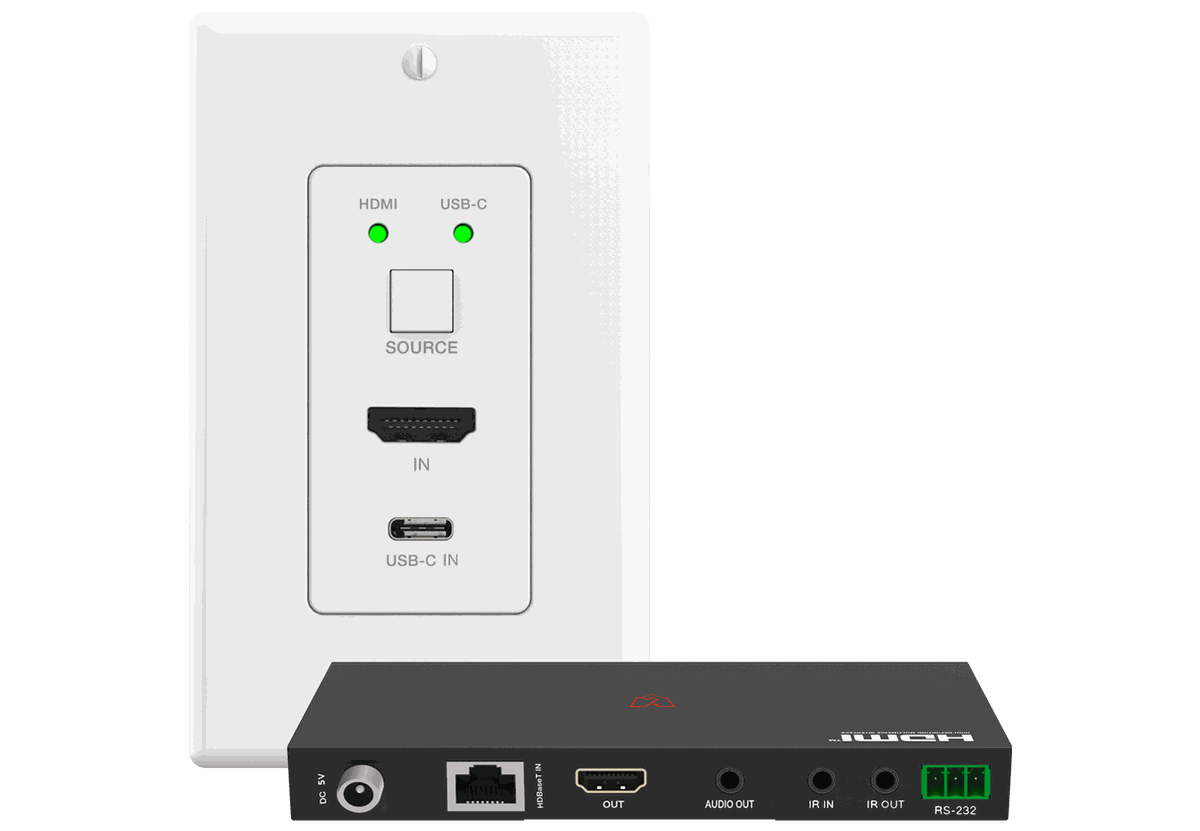 VigilLink VLWP-UHCI150-TR 2x1 USB-C and HDMI HDBaseT Wall Plate with Receiver, 120m