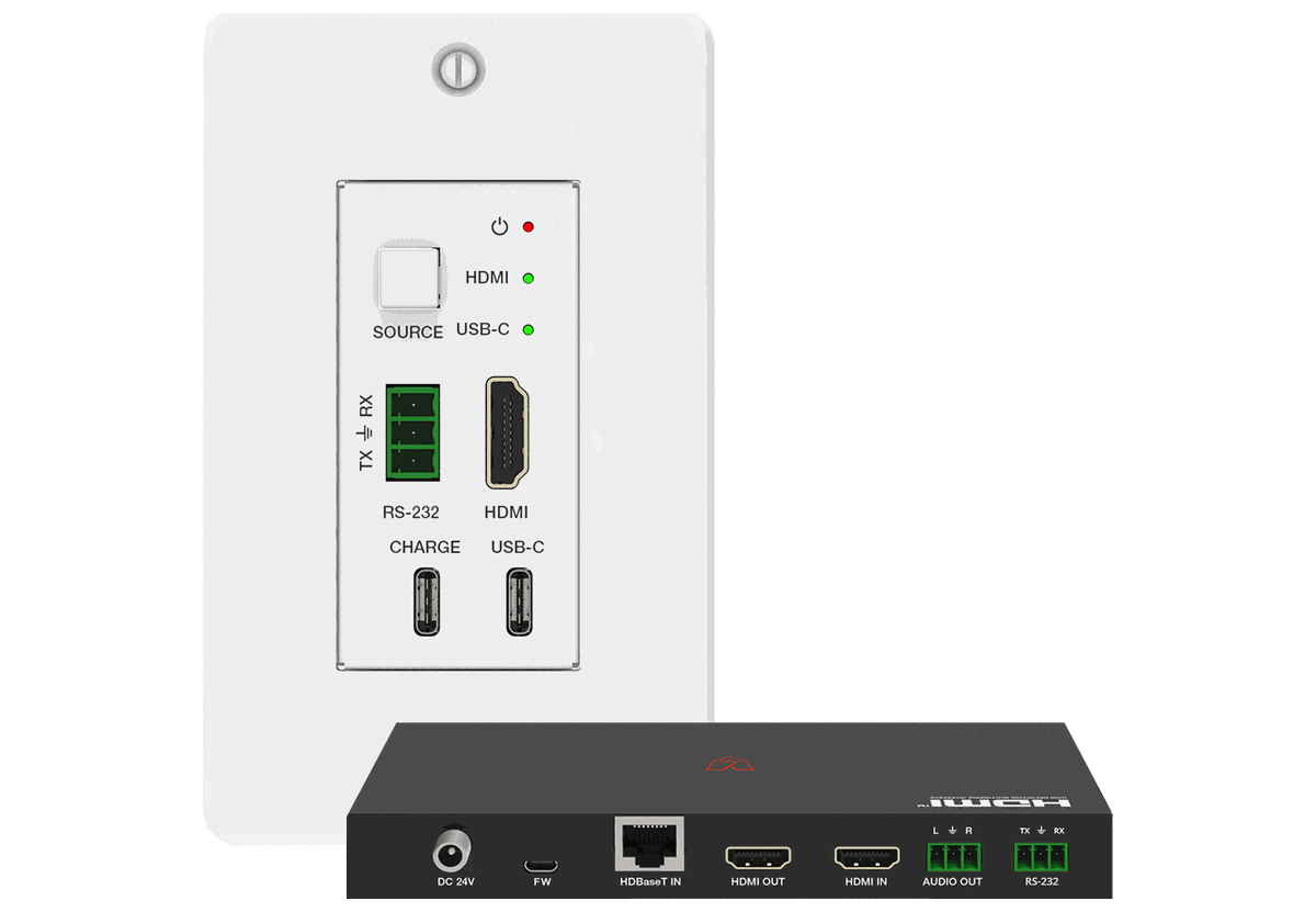 VigilLink VLWP-UHS-TR 2x1 USB-C and HDMI HDBaseT Wall Plate with Receiver and RS-232