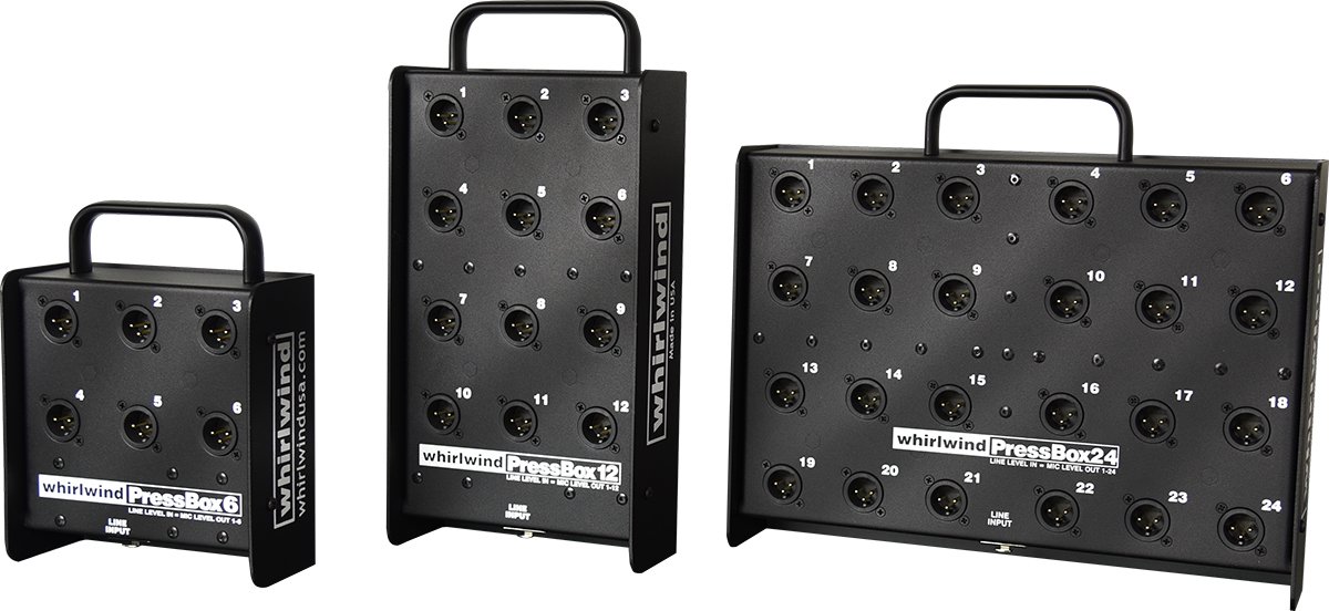 Whirlwind PB Series Passive Press Box Line Input to 6, 12 or 24 Transformer Isolated Mic Level Outputs