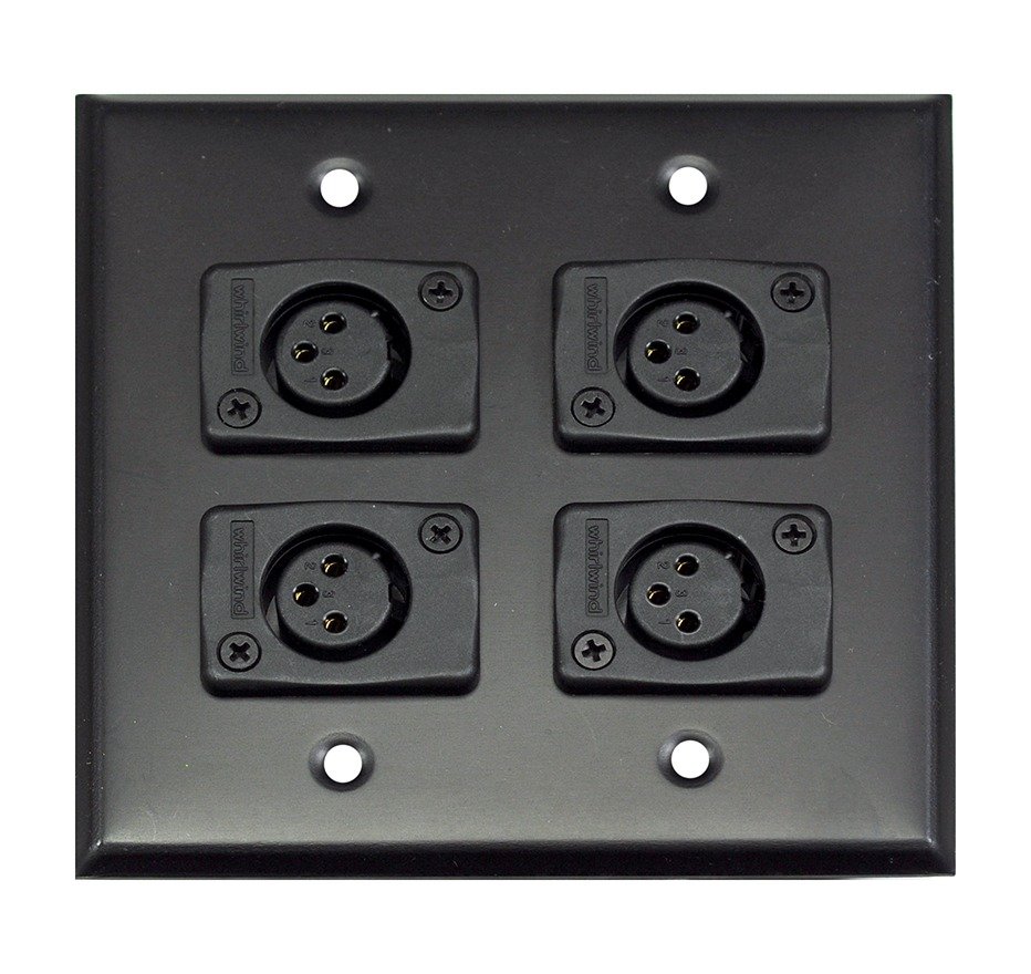 Whirlwind WP2B/4FW Black Wall Plate, Four Female XLR
