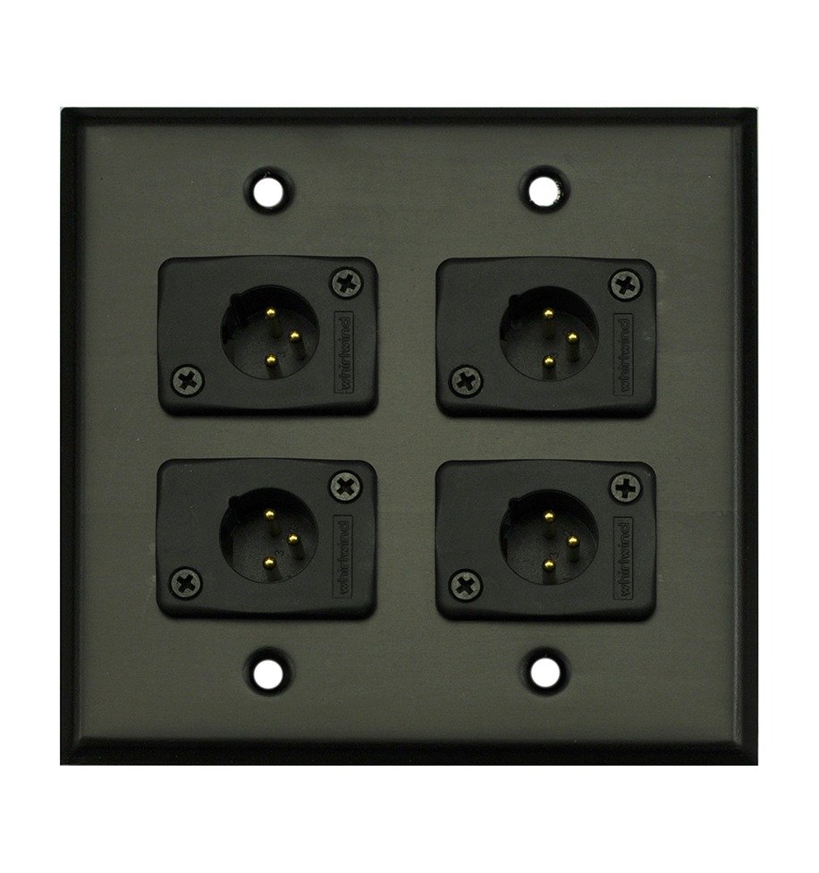 Whirlwind WP2B/4MW Black Wall Plate, Four Male XLR